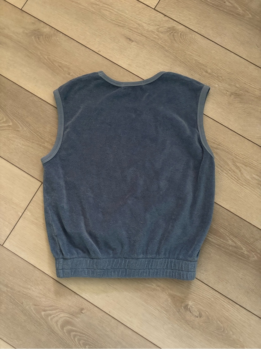 perfectwhitetee 100% Cotton Blue Terry Cloth Sleeveless Top Size Small - Picture 3 of 4